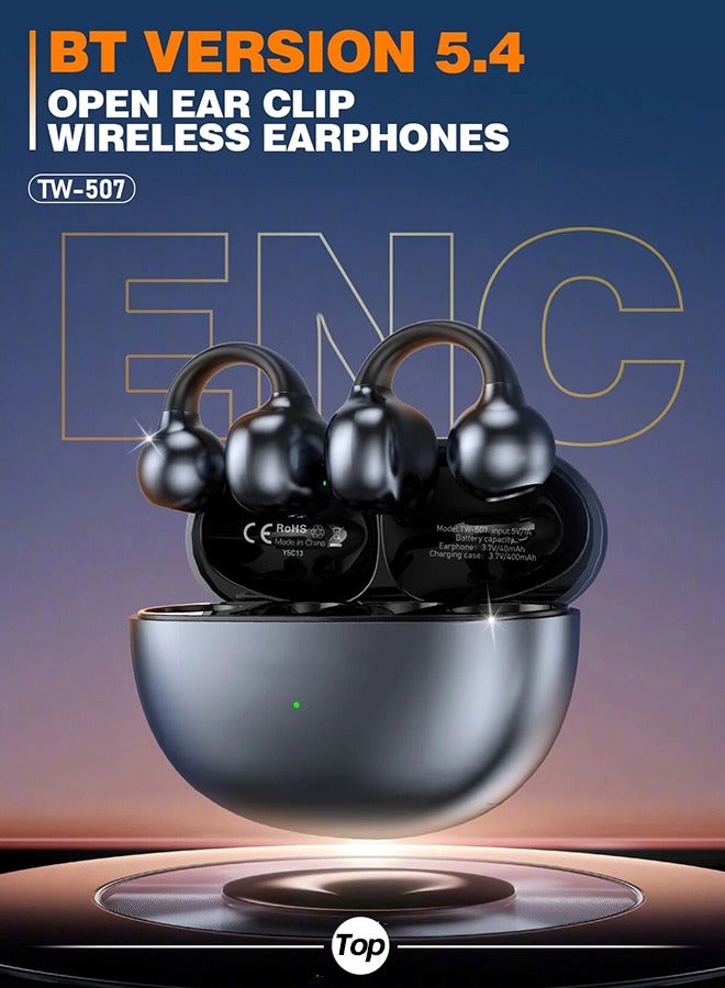 Black Bone Conduction Wireless Earphones BT5.4 full upgrade,lossless transmission more faster. Active noise reduction,binocular bilateral clear call,a new upgrade stereo dual channel. Compatible with iphone, ipad, most Android devices. - Image 2